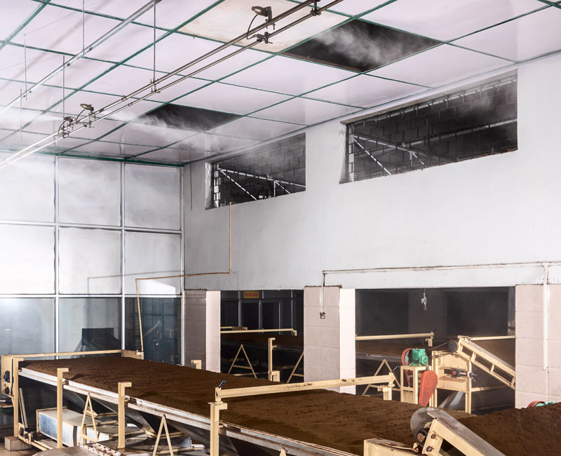 The system installed at Parmeshwari Tea had 63 nozzles, each 6.5Ltrs/hr capacity, and two control panels. The system installed at Parmeshwari Tea had 63 nozzles, each 6.5Ltrs/hr capacity, and two control panels.